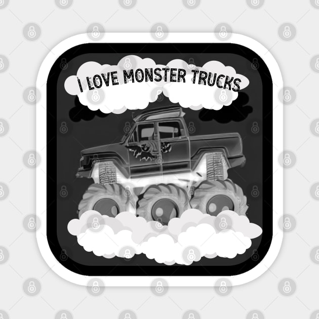 I Love Monster Truck Black and White Design Magnet by The Friendly Introverts