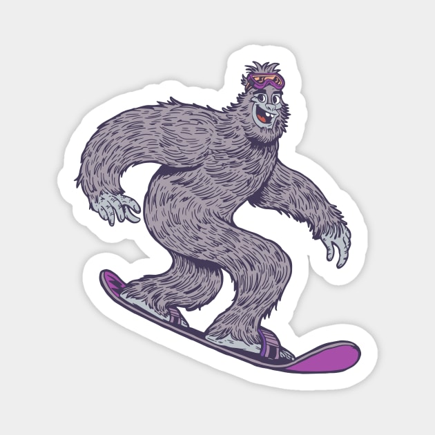 Vintage Snowboarding Sasquatch Cartoon Magnet by SLAG_Creative