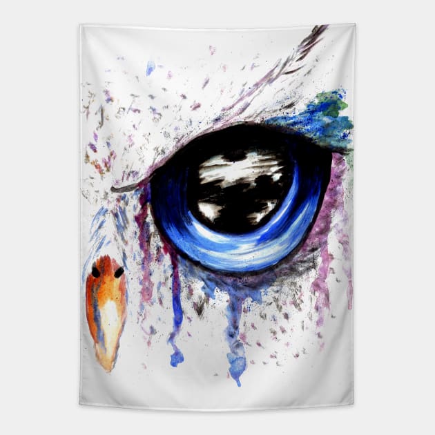 Blue Owl Eye Art Tapestry by AnnArtshock