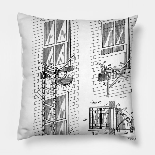 Fire Escape Vintage Patent Hand Drawing Pillow by TheYoungDesigns