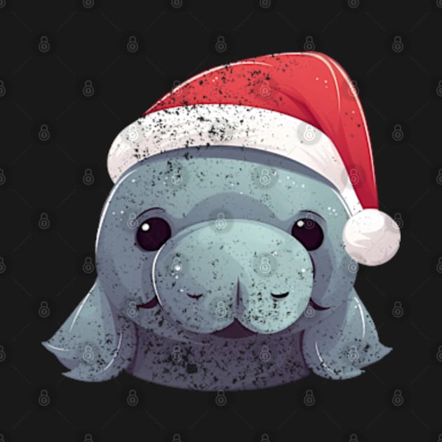 manatee in a Christmas hat distressed by GraphGeek