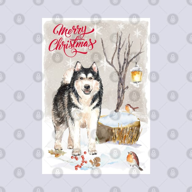 Alaskan Malamute Merry Christmas Santa Dog by Puppy Eyes