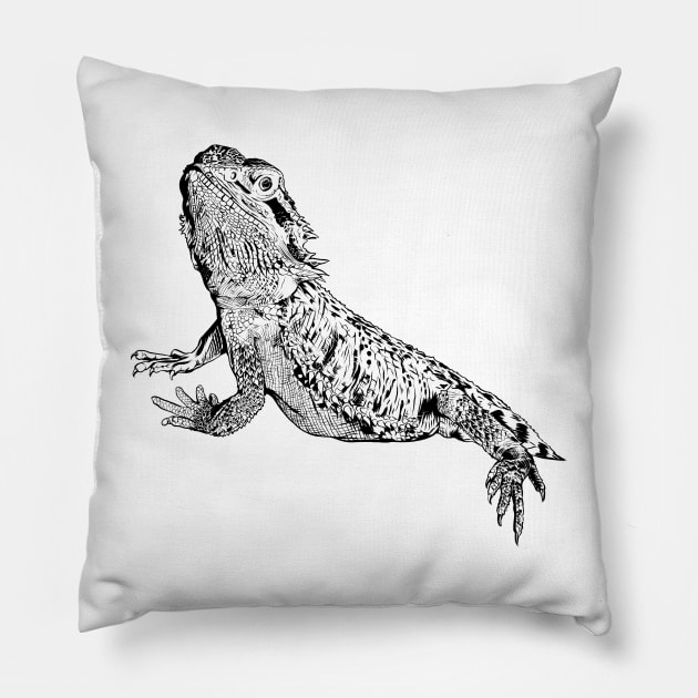 Line drawing - bearded dragon Pillow by Modern Medieval Design