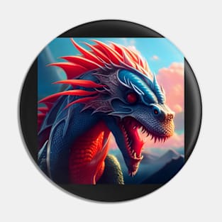 Blue Scaled Dragon with Orange Spikes Pin