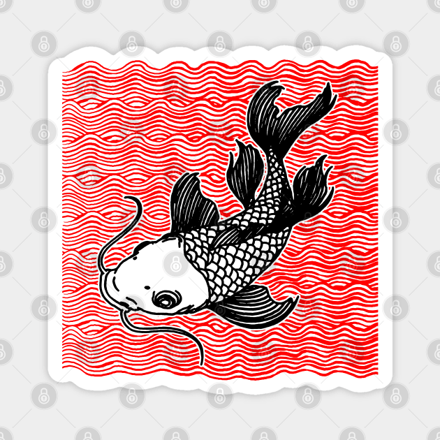 Koi Fish Great Wave Tattoo V2 Red Blk Magnet by ebayson74@gmail.com