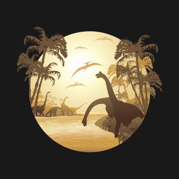 Dinosaurs on Tropical Jurassic Landscape by BluedarkArt