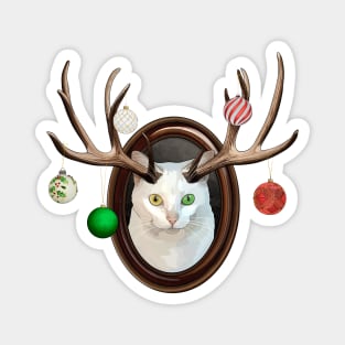 Festive White Catalope Portrait with Christmas Ball Ornaments Magnet