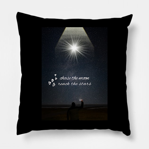 CHASE THE MOON REACH THE STARS Pillow by Katebi Designs