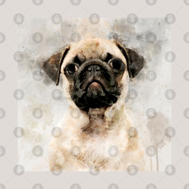 Pug Dog Watercolor Portrait 01 by SPJE Illustration Photography