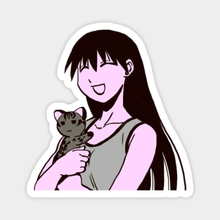 I draw pink pastel happy sakaki hugging the iriomote cat maya / azumanga daioh manga Magnet