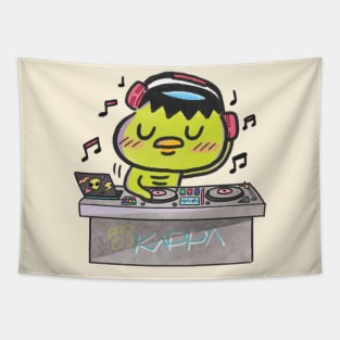 Cute Japanese folklore creature Kappa yokai being DJ Tapestry