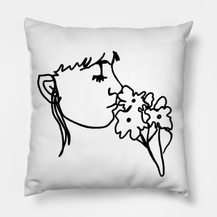 Smelling Flowers One Line Art Pillow