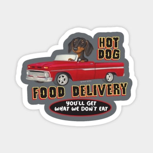 vintage Black Doxie Dachshund in Red Truck having fun Magnet