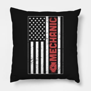 Engine Block Mechanic & American Flag Pillow