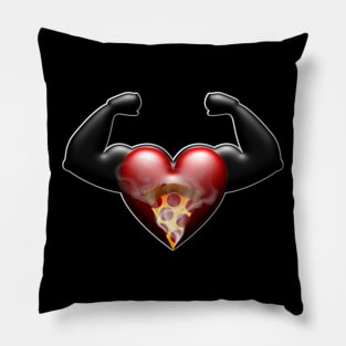 muscle flexing heart with steaming pizza slice Pillow