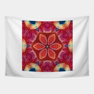 detailed scarlet and red  hexagonal intricate kaleidoscope floral fantasy design Tapestry