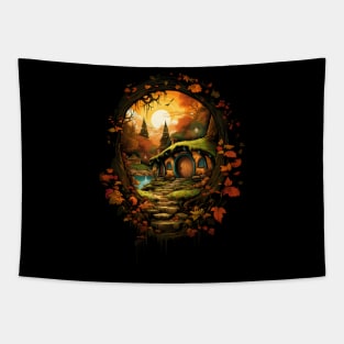 A Halfling Hole in Autumn by Sunset - Fantasy Tapestry