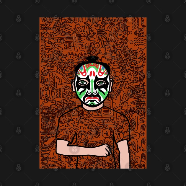 MaleMask NFT with ChineseEye Color and GreenSkin Color - Doodle Style by Hashed Art