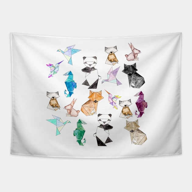 Geometric Paper Origami Animals Tapestry by BlackStrawberry