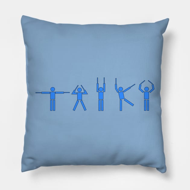 Taiko People blue w border Pillow by Austin Taiko