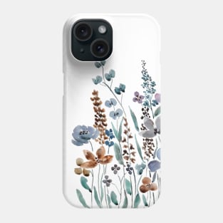 blue and brown wildflowers watercolor Phone Case