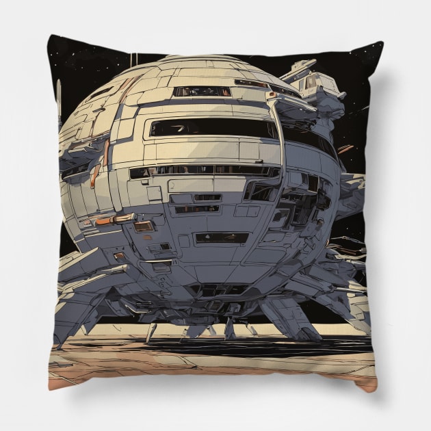 Retro Spaceship Pillow by Ray Crimson