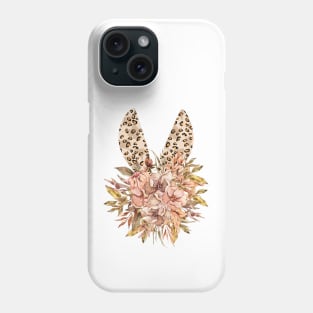 Cute leopard floral boho bunny ears illustration Phone Case