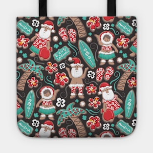 Mele Kalikimaka Hawaiian Christmas gingerbread cookies // pattern // brown background Tote