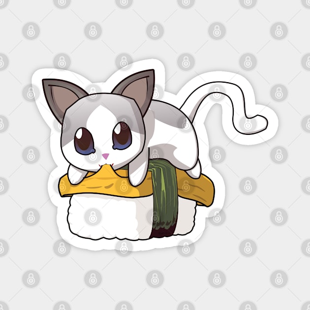 White Cat Tamago Sushi Magnet by Myanko