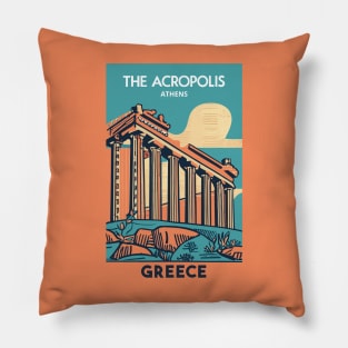 A Vintage Travel Art of the Acropolis Athens - Greece Pillow