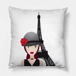 Vintage poster with beautiful girl in paris Pillow