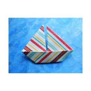 Striped origami sailboat T-Shirt