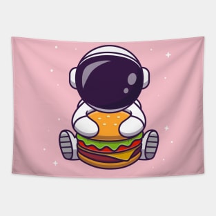 Cute Astronaut Eating Burger Cartoon Tapestry