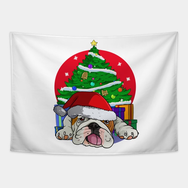 English Bulldog Santa Hat Merry Christmas Tapestry by Noseking