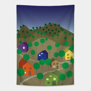 Village night landscape Tapestry