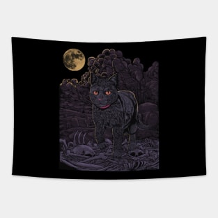Evil Cat - Black cat in the cemetery - Gothic Cat Tapestry