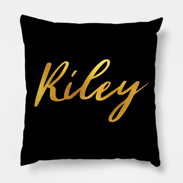 Riley Name Hand Lettering in Faux Gold Letters Pillow by Pixel On Fire