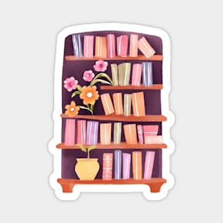 Cute Watercolor Bookshelf with Flowers and Books Magnet