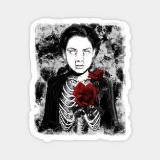 Gothic Skeleton Dead Girl with red rose - Dark manga art Emo Magnet