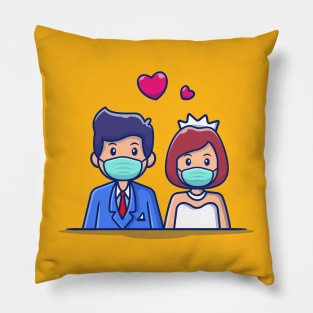 Cute Couple Marriage Man And Woman Wearing Mask Pillow