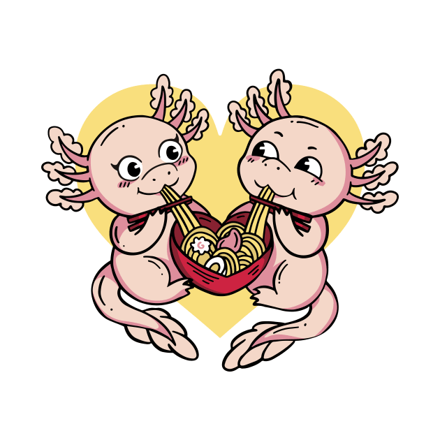 Axolotl Couple Valentines Day Ramen by LindenDesigns