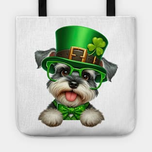 St Patricks Day Peeking Miniature Schnauzer Dog Tote