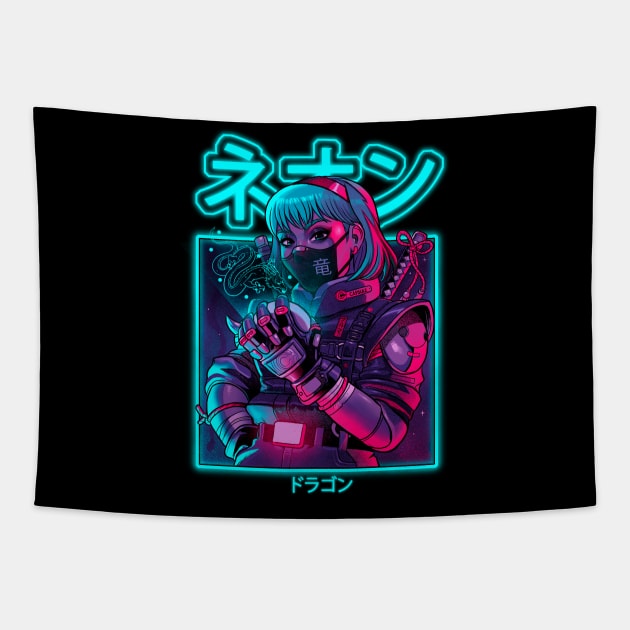 Neon Dragon Tapestry by BrunoMota