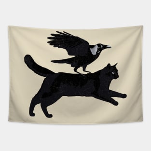 Black Cat And Crow Funny Tapestry