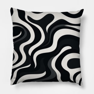 Monochrome Waves: Modern Abstract Ebb and Flow Pillow