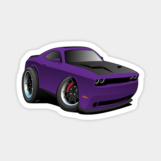 Modern American Purple Muscle Car Cartoon Illustration Magnet by hobrath