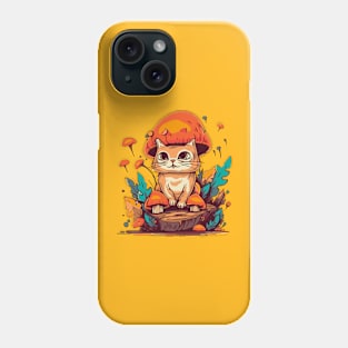 Tiny and happy cat under the mushrooms Phone Case