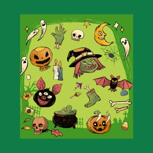 Green Spooky Pattern T-Shirt