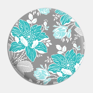 Teal Grey Vintage Floral Pattern Pin