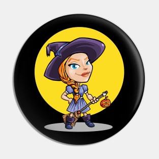 Young Witch with Brooomstick on Stage Light Pin